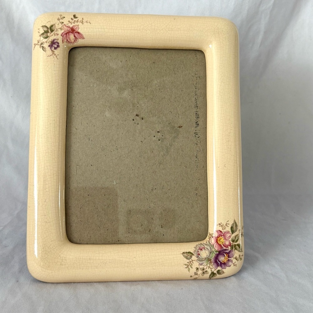 Vintage 80s terragrafics ceramic picture frame cream floral